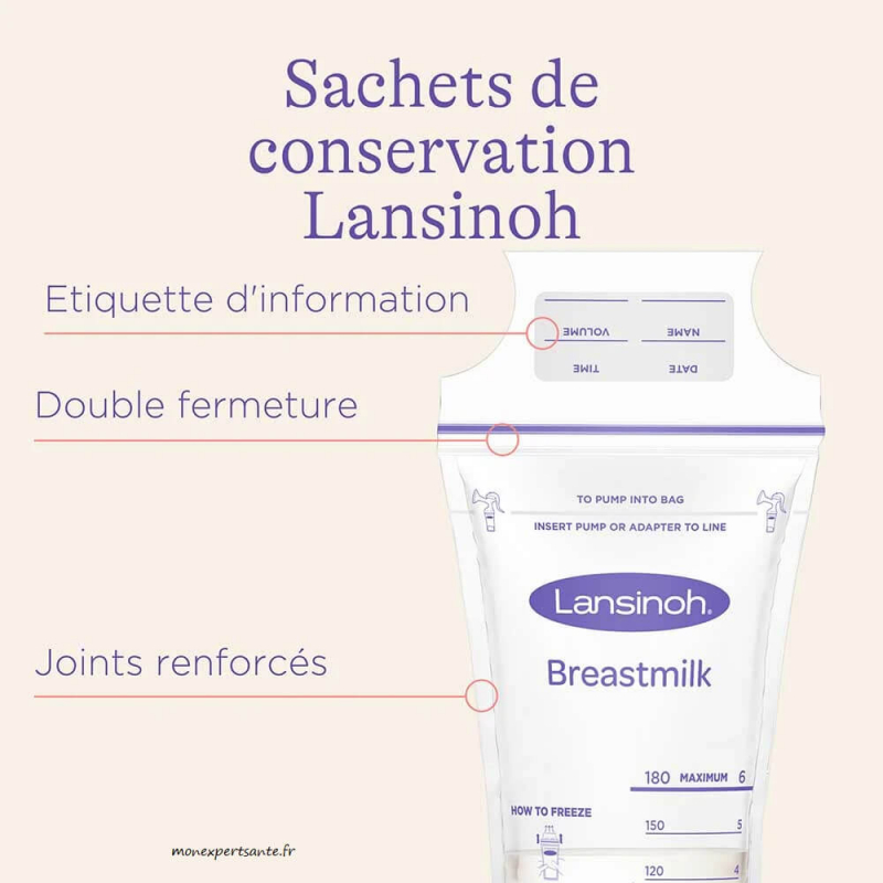 Lansinoh, sachets de conservation du lait maternel, 25 sachets pré