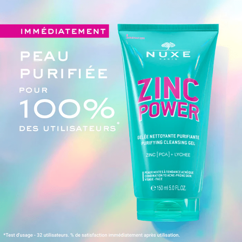 Nuxe Zinc Power,Nuxe Zinc Power Gelée Nettoyante,Gelée nettoyante purifiante Nuxe,Nettoyant peau à imperfections,Gel nettoyant matifiant,Gelée anti-imperfections,Nettoyant peau grasse,Gelée nettoyante peau mixte,Gelée purifiante Nuxe,Routine anti-imperfections,acné,peau acnéique,boutons d'acnés