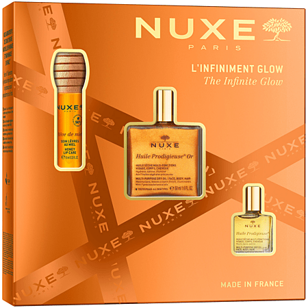 Nuxe,coffret Nuxe,Nuxe L’Infiniment Glow,huile prodigieuse Nuxe,coffret cadeau Nuxe,coffret cadeau,Nuxe huile prodigieuse or,coffret beauté femme,coffret soins visage corps,idée cadeau,huile corps satinée,coffret Nuxe livraison rapide,idée cadeau noel,noël,idée cadeau femme