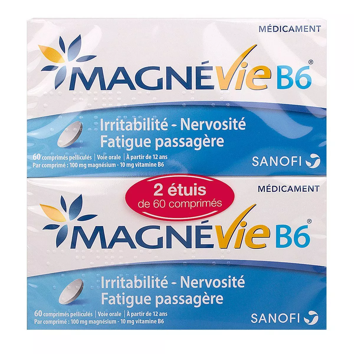 magnevie b6,120 comprimés,lot de 2,nervosité irritabilité,sommeil stress,crampes musculaires,carence magnésium