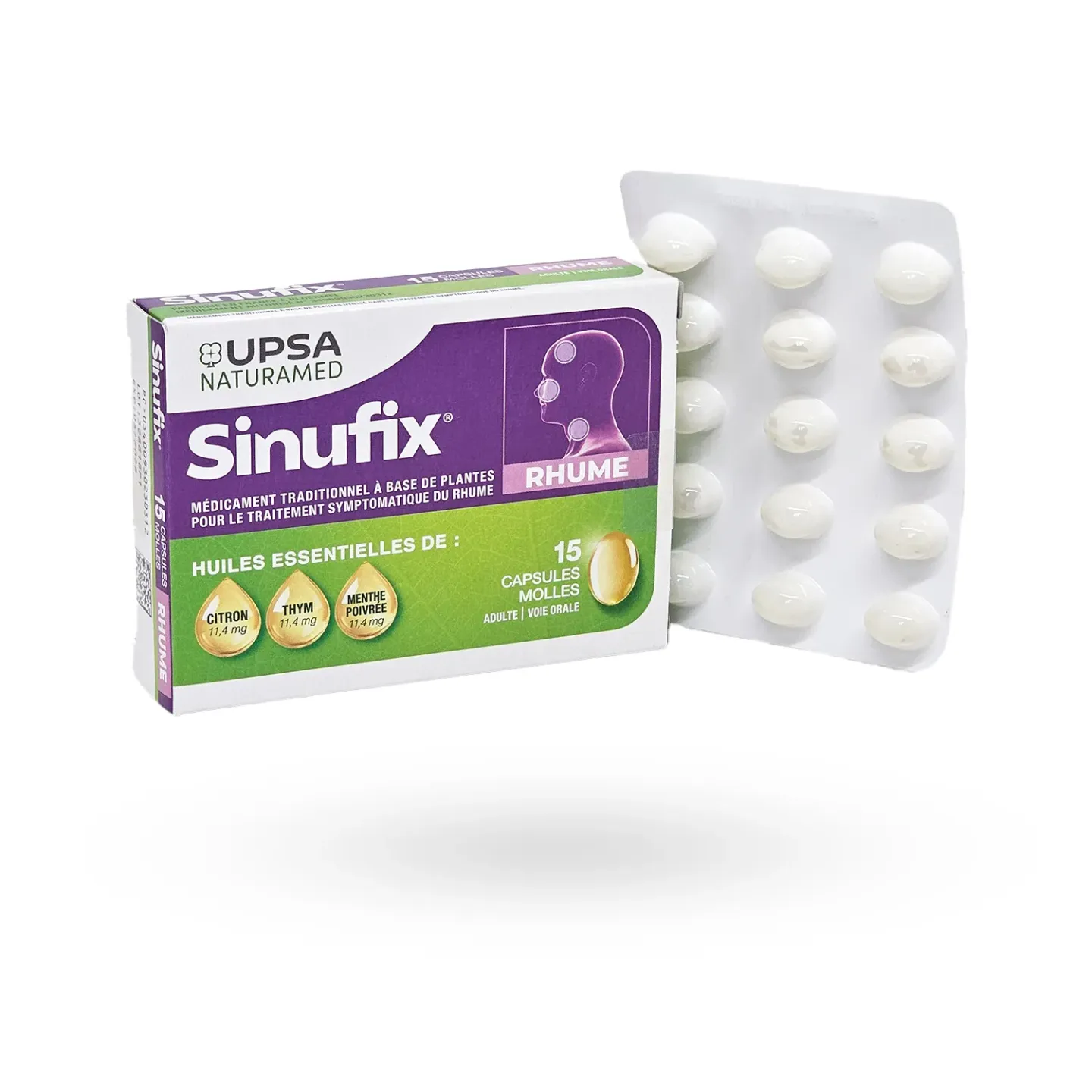 capsule huiles essentielles,rhume,sinufix,huiles essentielles citron thym menthe poivrée,nez bouché,sinus congestion,adulte