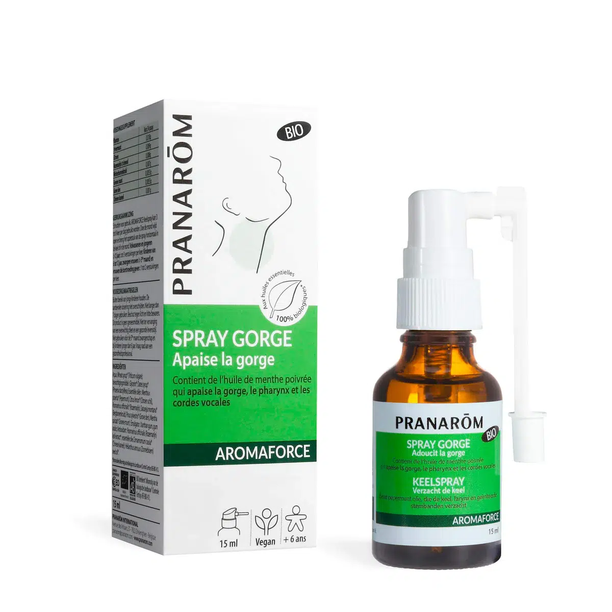 pranarom,spray gorge,huiles essentielles,aromaforce,gorge irritée