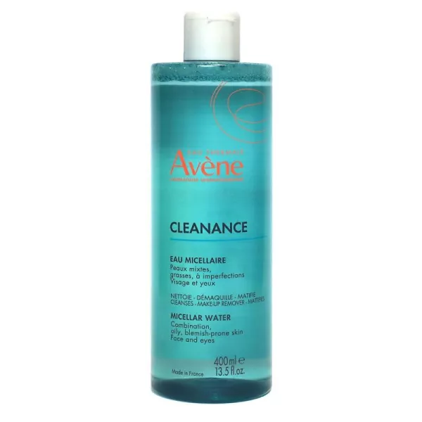 Avène Cleanance Eau Micellaire,peau grasse,peau acnéique,peau à imperfections,démaquillant,nettoyant visage,peau mixte,nettoyant matifiant