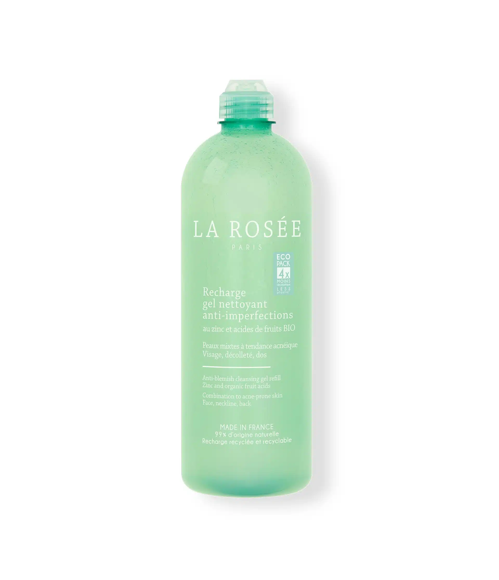 recharge gel nettoyant anti-imperfections,La Rosée,pores dilatés,bio,nettoyant visage doux,zinc,peau grasse,peau mixte à grasse,anti boutons
