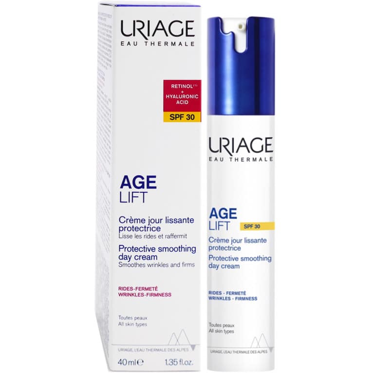 Uriage Age Lift,crème lissante protectrice SPF30,photovieillissement,acide hyaluronique,protection UV visage,peau mature,anti-rides,anti-âge
