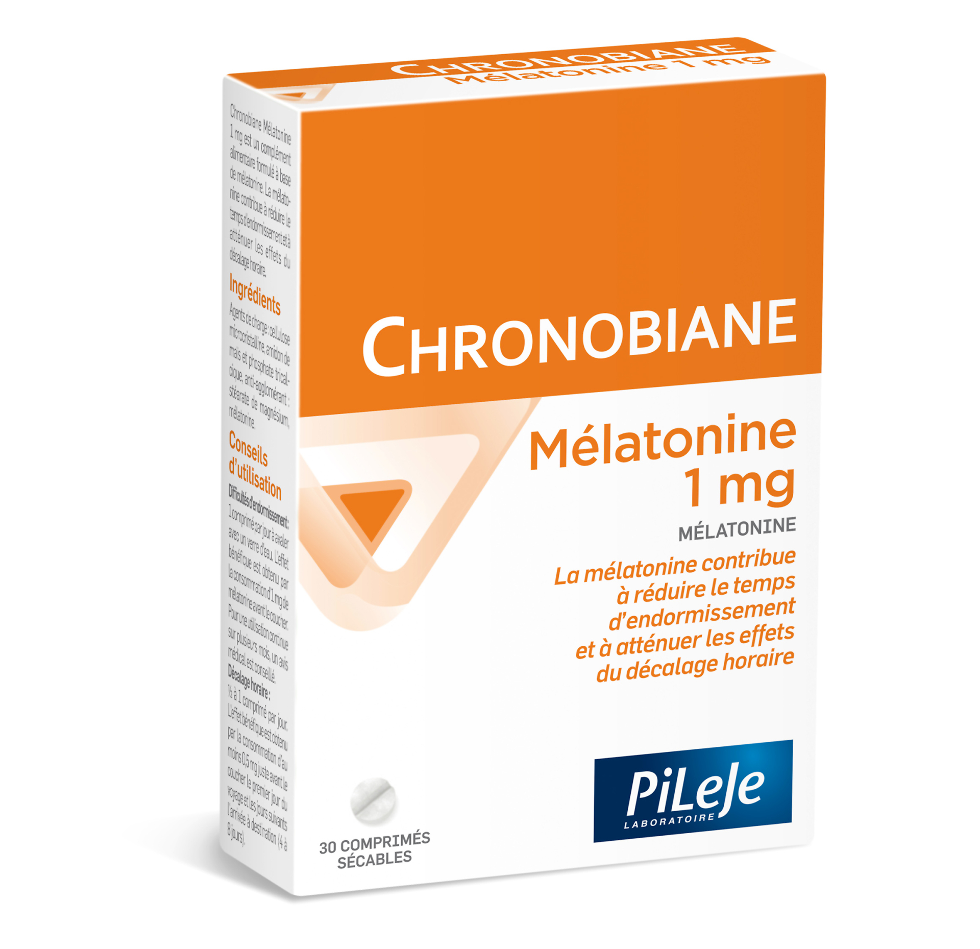 Chronobiane Mélatonine 1 mg PiLeJe,mélatonine 1 mg,endormissement,sommeil,réduire le temps d'endormissement,décalage horaire