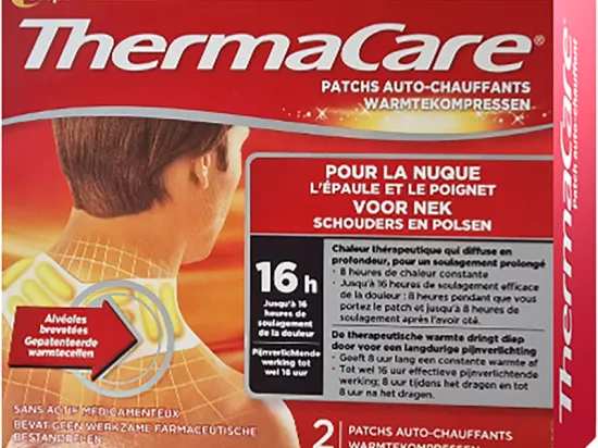 ThermaCare Patch Nuque Épaule Poignet,patch chauffant,douleur nuque/épaule/poignet,chaleur thérapeutique,thermothérapie,douleurs musculaires,douleurs articulaires,patch autochauffant