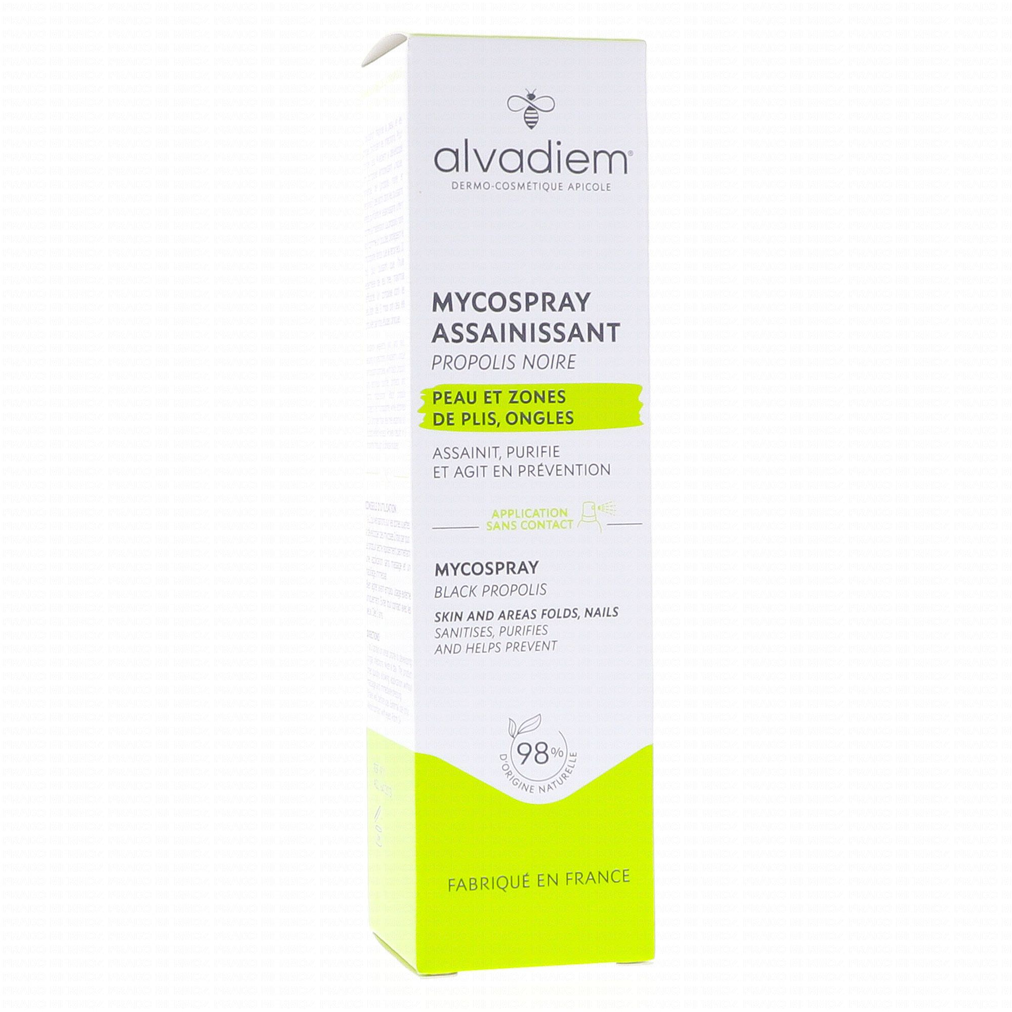 Alvadiem Mycospray Assainissant,mycose des pieds,mycose des ongles,macération des pieds,propolis noire,spray antifongique,peau fragilisée