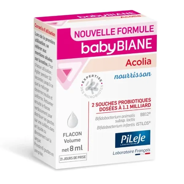 Babybiane Acolia,pileje,probiotiques nourrisson,ferments lactiques,microbiote,gouttes probiotiques,microbiote intestinal,colique