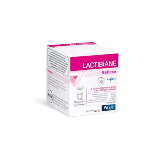 Lactibiane Réflexe Enfant PiLeJe,probiotique enfant,microbiote intestinal,flore intestinale,vitamine D3,équilibre du microbiote,souches probiotiques enfant