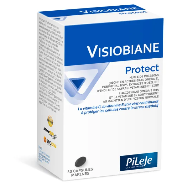 Visiobiane Protect PiLeJe,santé des yeux,vision normale,oméga-3 DHA,lutéine,zéaxanthine,vitamines C et E,zinc,protection contre le stress oxydatif
