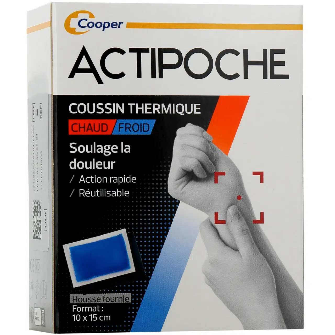 Actipoche 10x15 cm,coussin thermique chaud froid,thermothérapie,cryothérapie,douleurs musculaires,douleurs articulaires,maux de tête,douleurs dentaires,entorse,hématome,contractures musculaires,torticolis